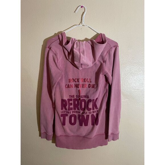 Women's Rerock Luxury Denim Hoodie Sweatshirt , Pink, M - Picture 2 of 4
